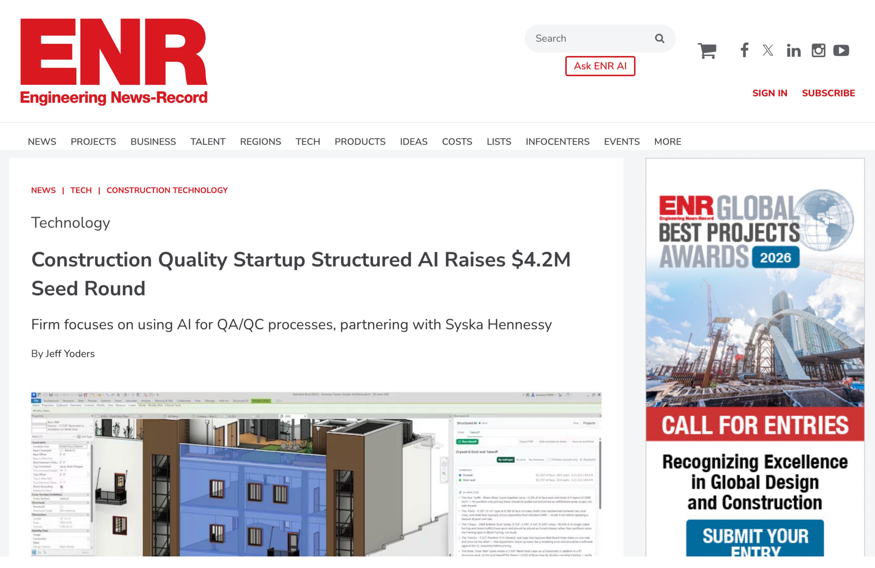 Engineering News-Record article: Construction Quality Startup Structured AI Raises $4.2M Seed Round